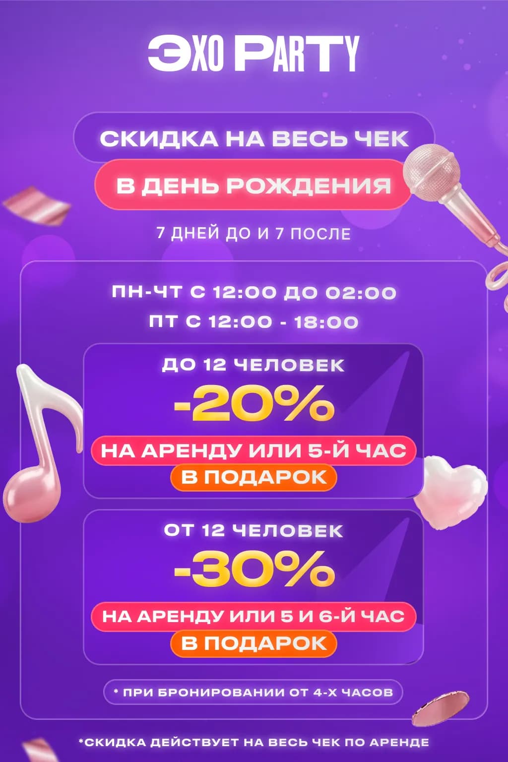 Скидка на весь чек в день рождения